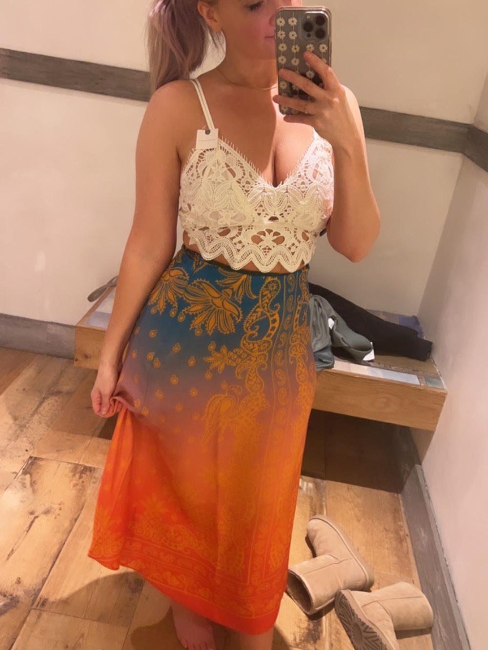 Anthropologie Ombre Paisley Maxi Skirt in Blue, Purple & Orange
